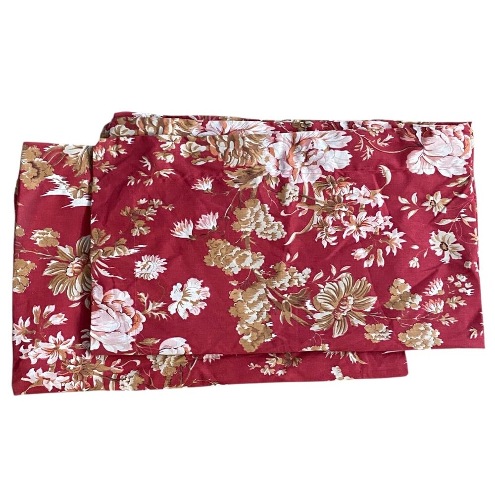 Vintage Fieldcrest Cannon King Floral‎ Pillowcases Shams 20x36 Red Beige